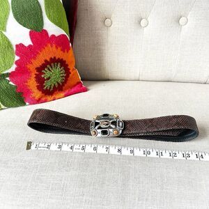 Vintage Fahrenheit Brown Black Leather Belt Large Jewel Buckle Rich Auntie M